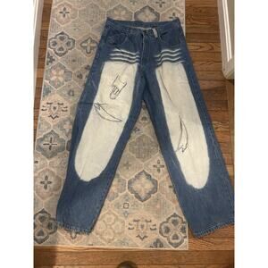 Vintage Y2K Phat Farm Jeans 36” Waist 30” Inseam VTG Streetwear Blue Frayed